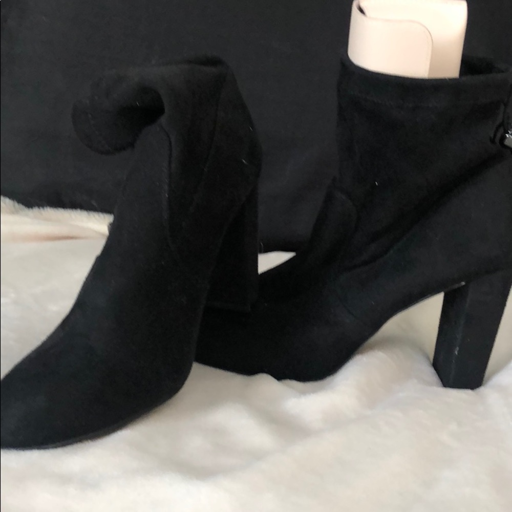 Express faux suede black sock booties.